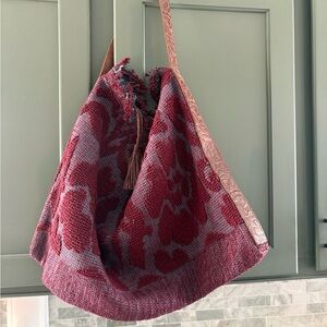 Free People Burgundy and Gray Textured Tote